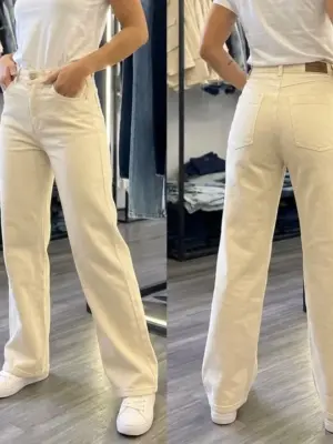 PANTALON WIDE LEG DAMA CREMA