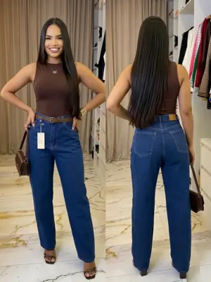 PANTALON MOM JEAN DAMA AZUL OSCURO