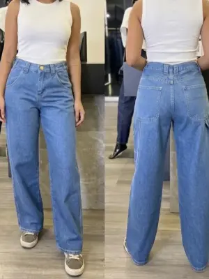 PANTALON BAGGY DAMA AZUL MEDIO